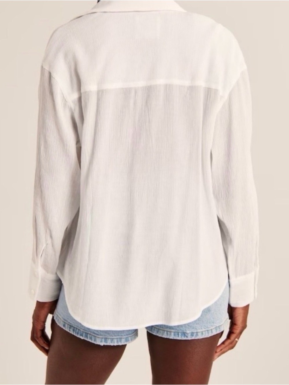 A&F crinkle long sleeve white button up sz large - Picture 2 of 6
